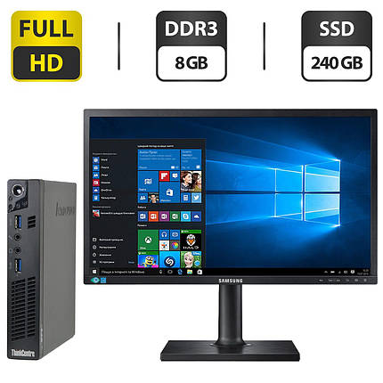 ПК+Монітор Lenovo ThinkCentre M93p Tiny USFF/ i5-4570T/ 8GB RAM/ 240GB SSD/ HD 4600+Samsung LS24E65UPLXCI 23.6" 1920x1080, фото 1
