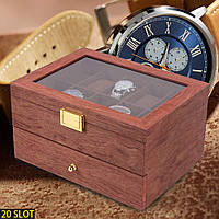 Елегантний дерев'яний двошаровий футляр для годинника-органайзер для годинника на 20 годинників