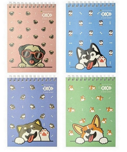 Блокнот А6 40арк., в клітинку, на спіралі (верхня), м'яка обкладинка Zibi Kids Line Puppies