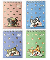 Блокнот А6 40арк., в клітинку, на спіралі (верхня), м'яка обкладинка Zibi Kids Line Puppies