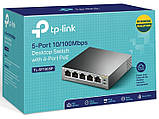 TP-Link Комутатор TL-SF1005P 5xFE/4xPoE 56W некерований, фото 5