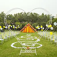 Металлическая сборная двойная арка Сердце для декора свадьбы, торжеств и фотостудий цветами, растениями,