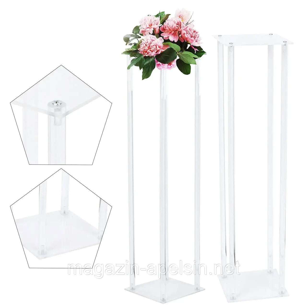 Акрилова підставка для квітів Металева підставка для вази Підлогова металева колона Біла 2 штуки Прямокутник прикраса столу Фони