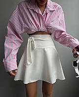 Женская летняя короткая юбка с поясом завязкой (оранжевый, черный, белый, малиновый); размер: 42-44, 44-46 Белый, 44/46
