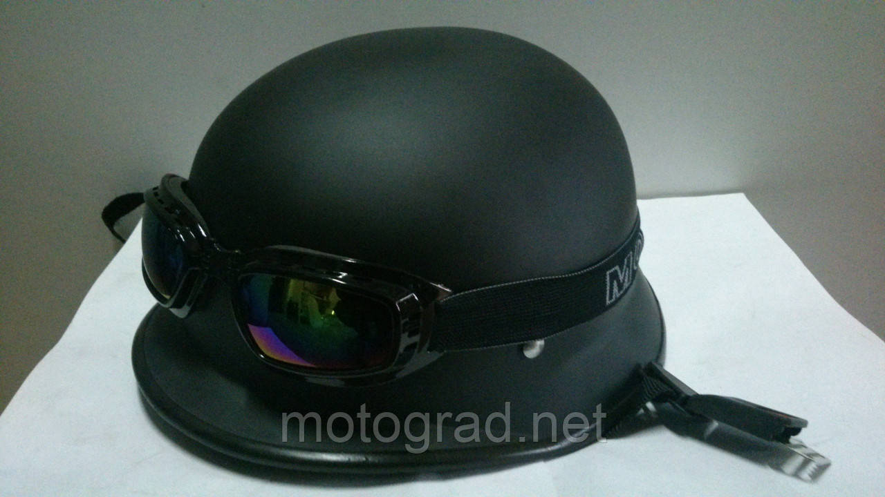 Шолом-каска німецька чорна матова з очками, фото 1