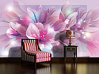 Фотообои для зала в квартире светло-розовые цветы 254x184 см Пузырьки и лепестки (762P4)+клей