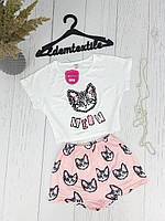 Пижама топ и шорты с принтом Кошечки Meow, Белый, L