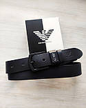 Чоловічий шкіряний ремінь Armani з чорною пряжкою, фото 2