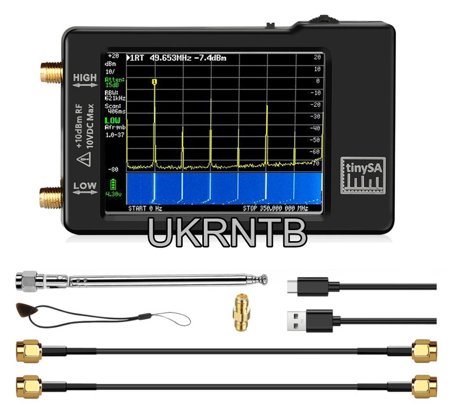 Аналізатор спектра 100 кГц - 960 МГц tinySA 2.8" / Генератор сигналів до 960 МГц / Сканер радіочастот