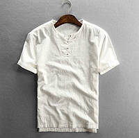 Чоловіча сорочка лляна молочна на короткий рукав