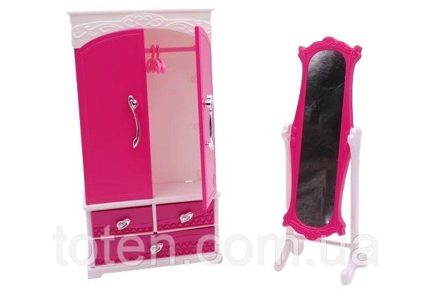 Гардеробна для ляльок Барбі лялькові меблі шафа дзеркало Gloria, фото 1