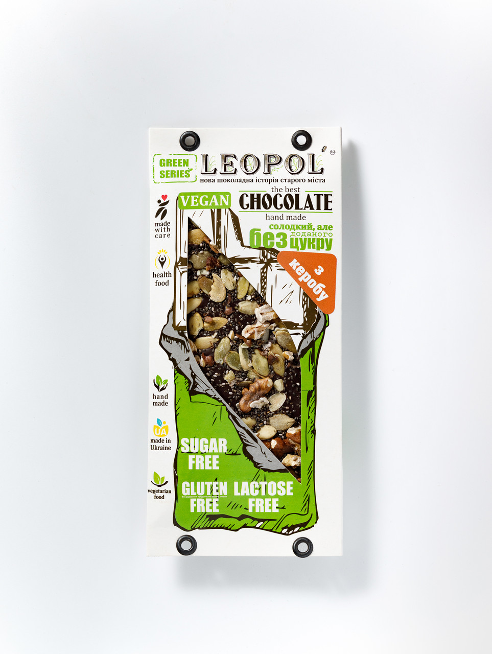 Шоколад БЕЗ ЦУКРУ чорний "Кероб Чіа", LEOPOL 95г.