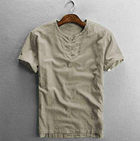 Чоловіча сорочка лляна бежева на короткий рукав