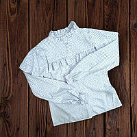 Детская белая блузка с ажуром, в горошек на девочку, классическая, лёгкая, в школу № 4414, (р.128-158) Mevis