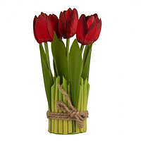 Декоративный букет из 5-ти красных тканевых тюльпанов 18 см