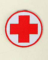 Шеврон, нарукавная эмблема с вышивкой Красный крест на липучке Размер диаметра 75 мм