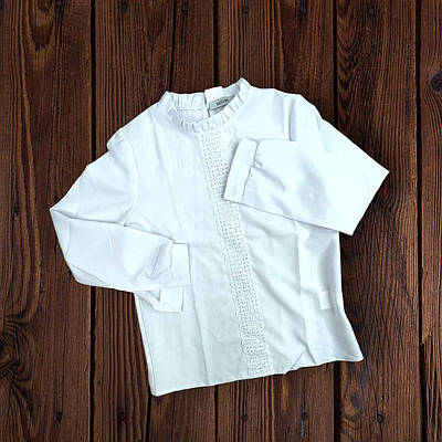 Дитяча біла блузка з ажуром, на дівчинку, класична, легка, в школу No 4435, (р 116-140) Mevis