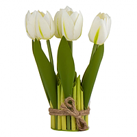 Декоративный букет из 7-ми белых тканевых тюльпанов 18 см