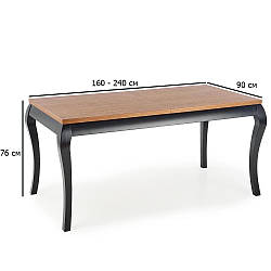 Обідній розсувний прямокутний стіл Windsor 160-240х90 см дуб темний для вітальні на чорних ніжках