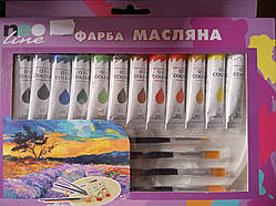 Набір фарби олійні художні 12 кольорів 12 мл у тюбиках кисті нейлон 2,4,6,8 і палітра Neoline
