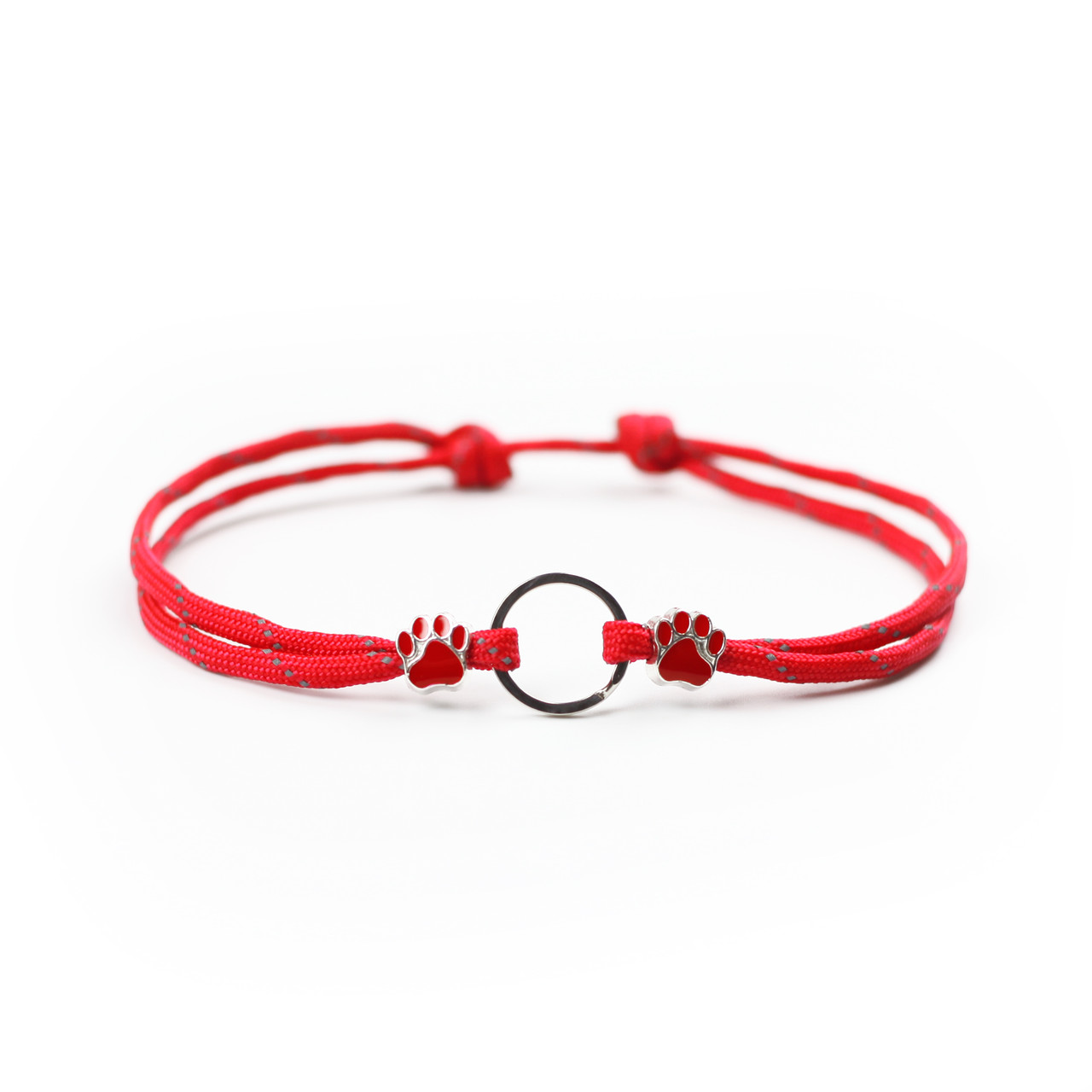 Шнурок для адресника Dog Walking 30-50 см. світловидбиваючий з лапками червоний, фото 1