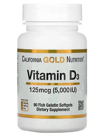 Витамин Д3,  California Gold Nutrition Vitamin  D3  50mcg (5000IU) 90soft