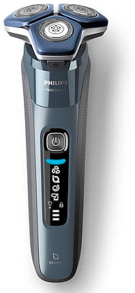 Бритва електр. Philips роторна Series 7000, 9Вт, бритв.головок-3, Li-Ion, сух.+волог., тример, чохол, Bt., сіро-синій, фото 1