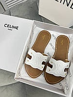 Женские кожаные белые шлепанцы Celine Селин
