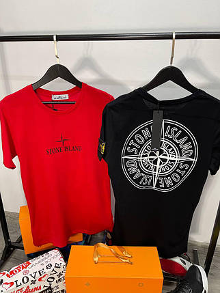 Літня чоловіча футболка Stone Island Red футболка червона стон айленд Туреччина принт на грудях і спині компас, фото 3