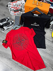 Літня чоловіча футболка Stone Island Red футболка червона стон айленд Туреччина принт на грудях і спині компас