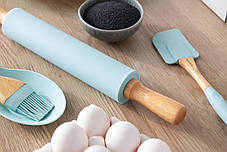 Скалка для тіста Ardesto Tasty baking, блакитний, 43,5 см, силікон, дерево., фото 4