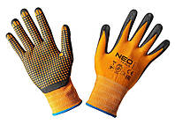 Перчатки рабочие Neo Tools, нитриловое покрытие, нитриловые точки, нейлон, р.9, оранжевый