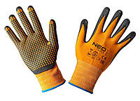 Перчатки рабочие Neo Tools, нитриловое покрытие, нитриловые точки, нейлон, р.10, оранжевый