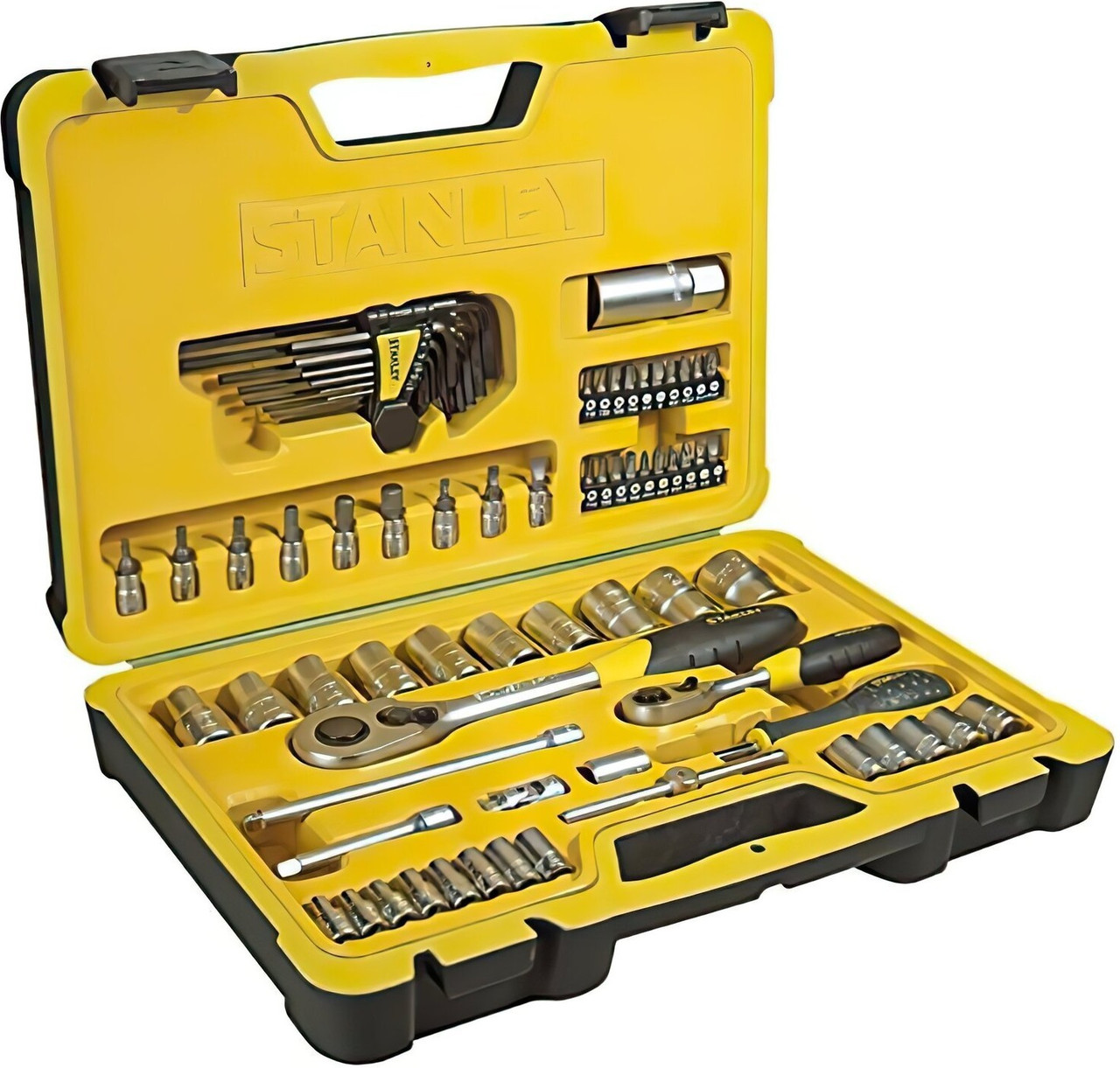 Набір інструментів Stanley, Набір торцевих головок, 1/2", 1/4", 75шт