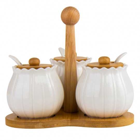 Набір ємностей для зберігання з бамбуковою кришкою і ложечкою білий, кераміка (18915-006)