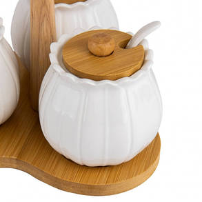 Набір ємностей для зберігання з бамбуковою кришкою і ложечкою білий, кераміка (18915-006), фото 2