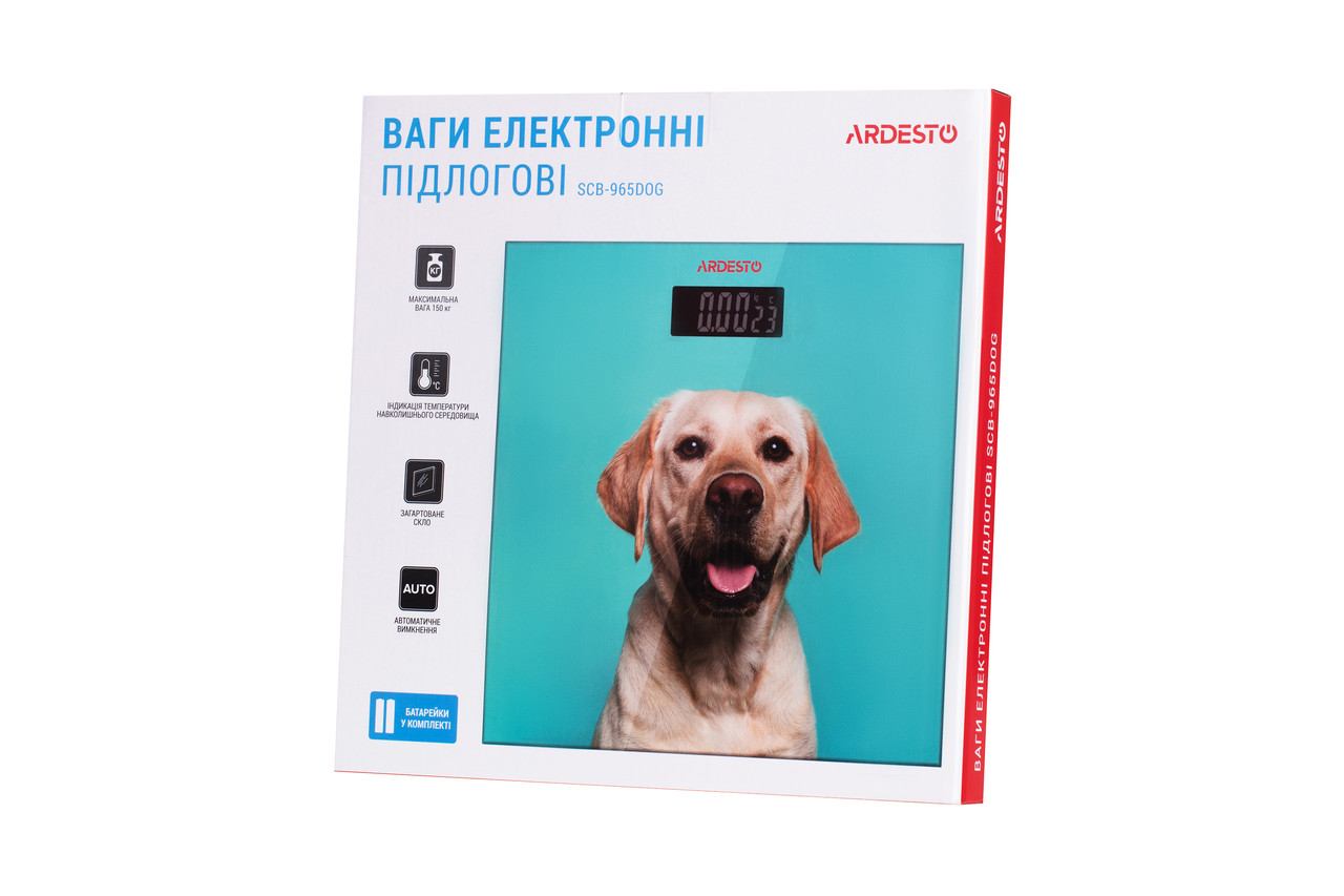 Весы ARDESTO напольные DOG, 150кг, 2хААА в компл, стекло, разноцветные - фото 6 - id-p1888266196