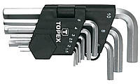 Ключи шестигранные TOPEX, набор 9 ед., 1.5-10 мм, короткие