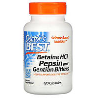 Бетаїна гідрохлорид із пепсином, Doctor's Best Betaine HCL Pepsin & Gentian Bitters 120 капсул