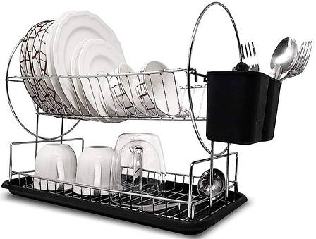 Сушарка для посуду Dish Rack WL-2605 сушка двоярусна з піддоном та відсіком для приладів, фото 2