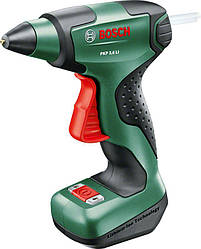 Пістолет клейовий Bosch Bosch PKP 3.6 LI, 3.6В, Акб 1.5Аг, стрижні 7х150мм, подача 20г/хв, 170 град. 0.3кг