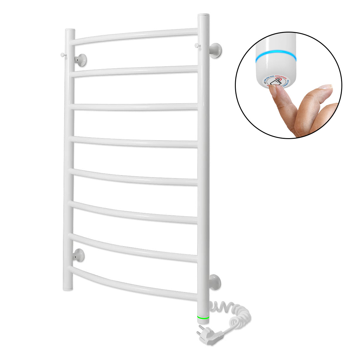 Рушникосушка електрична Flyme White Classic 8R (сенсорний терморегулятор, таймер) праве підключення, фото 1