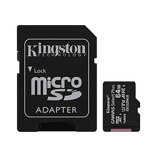 Карта пам'яті Kingston microSD 64GB C10 UHS-I R100MB/s + SD, фото 1