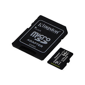 Карта пам'яті Kingston microSD 64GB C10 UHS-I R100MB/s + SD, фото 2