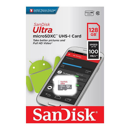 Карта пам'яті SanDisk microSD 128GB C10 UHS-I R100MB/s Ultra, фото 2