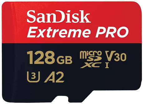 Карта пам'яті SanDisk microSD 128GB C10 UHS-I U3 R200/W90MB/s Extreme Pro V30 + SD, фото 1