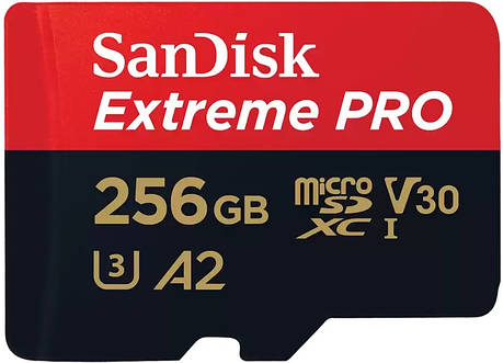 Карта пам'яті SanDisk microSD 256GB C10 UHS-I U3 R200/W140MB/s Extreme Pro V30 + SD, фото 1