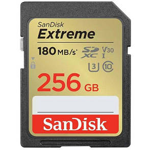 Карта пам'яті SanDisk SD 256GB C10 UHS-I U3 R180/W130MB/s Extreme V30, фото 1