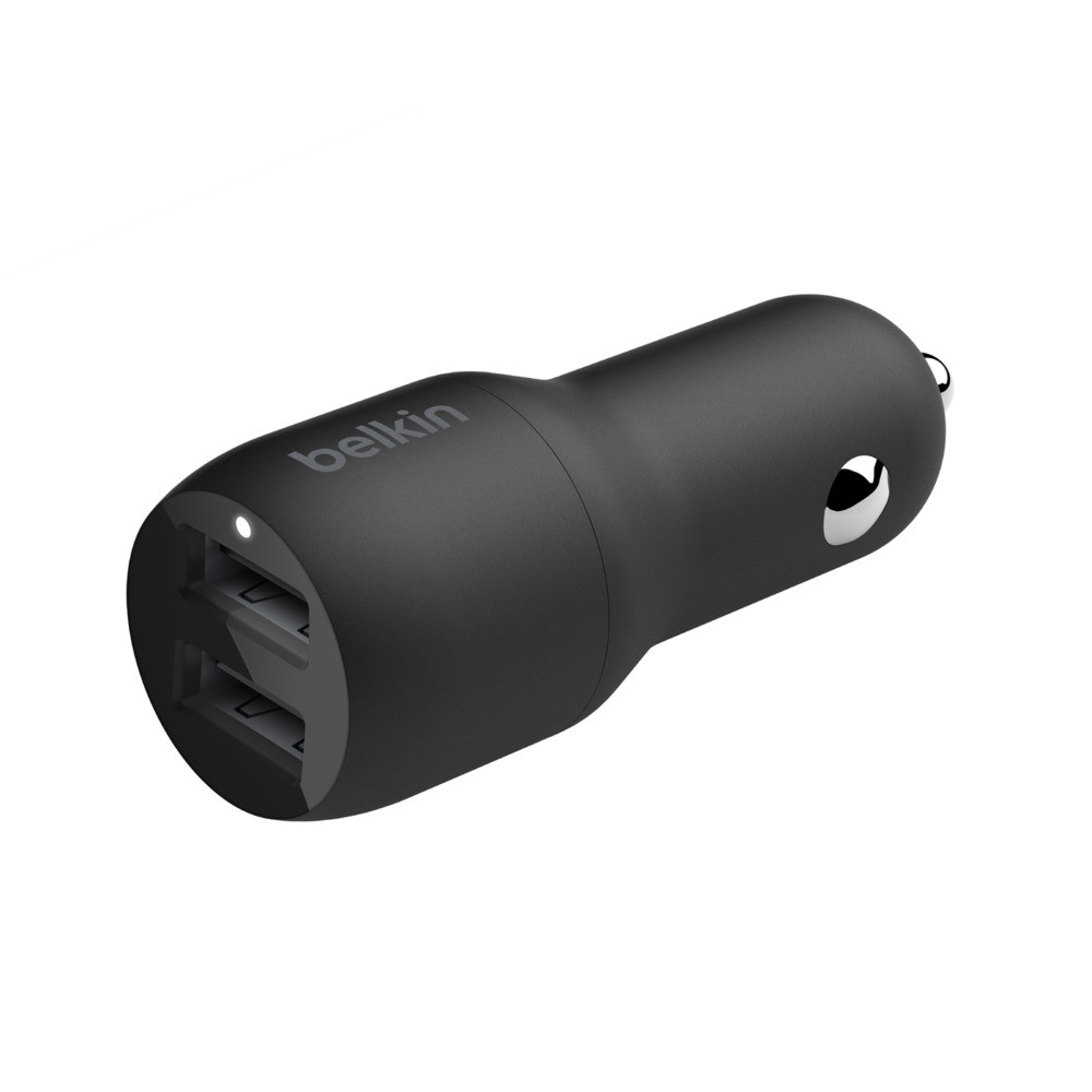 Зарядний пристрій автомобільний Belkin 24Вт 2хUSB-A, кабель USB-A > Lightning, 1м, чорний