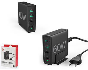 Універсальний зарядний пристрій Hama 2 x USB-C PD/QC, 2 x USB-A, 60W Black, фото 3